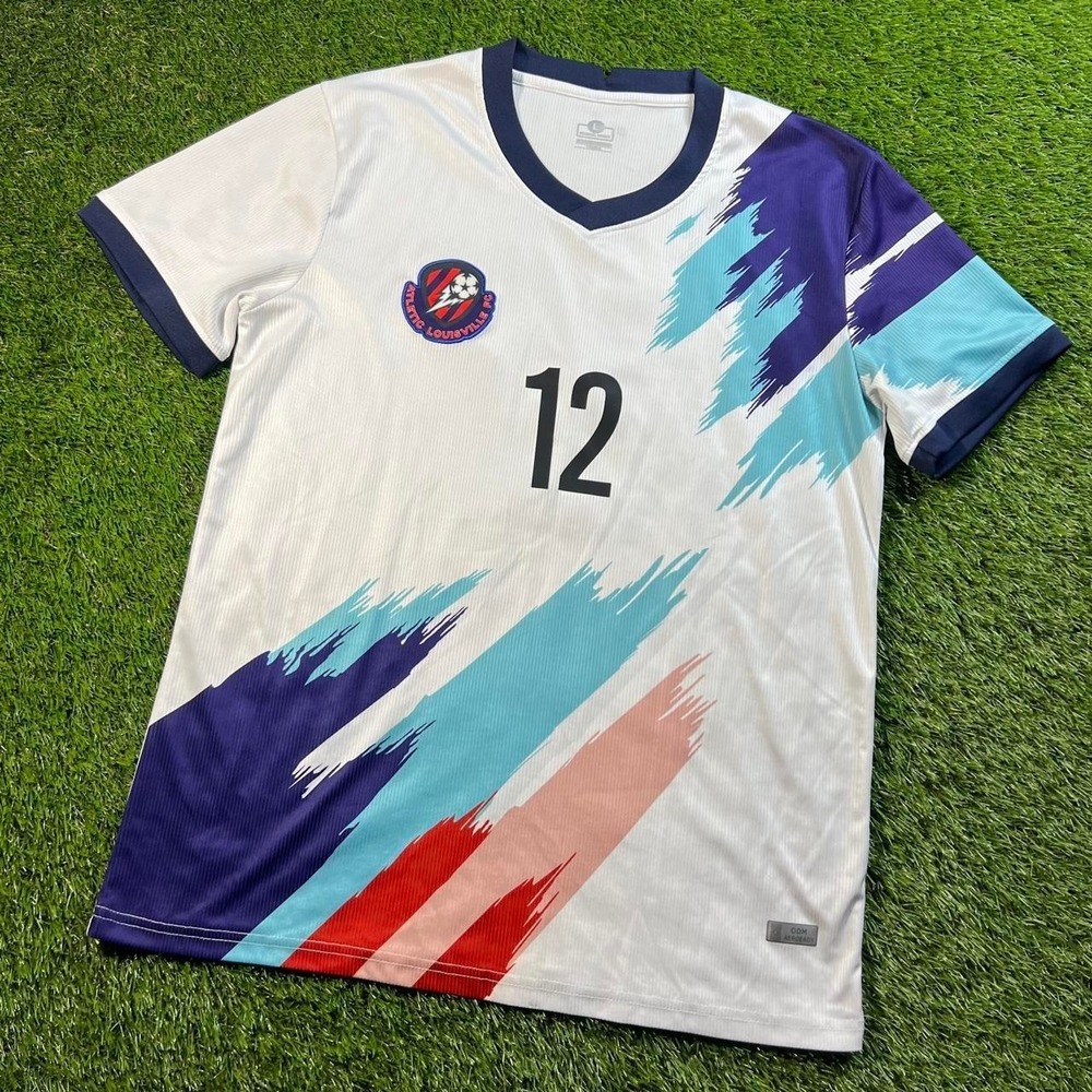 Racing Louisville FC Soccer Jersey Mens Large White Purple Teal NWSL Futbol